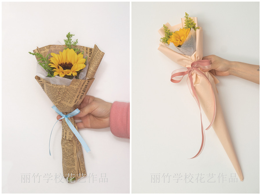 小花束的包扎教程，南寧花藝學(xué)校準(zhǔn)備好了