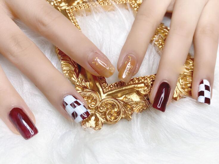 棋盤格美甲，廣西美甲培訓作品