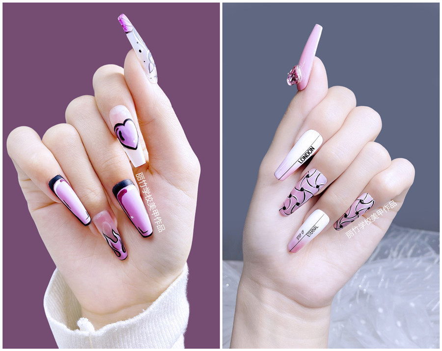 紫色系美甲，南寧學(xué)美甲技術(shù)學(xué)員作品