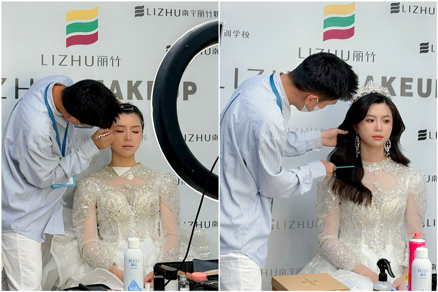 韓式披發(fā)新娘課堂，廣西新娘化妝學(xué)校手法示范