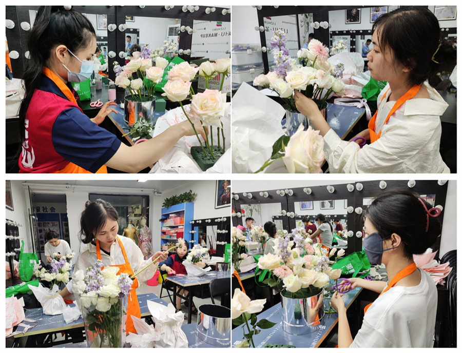 白玫瑰抱抱桶練習(xí)，廣西婚慶花藝設(shè)計(jì)培訓(xùn)課堂