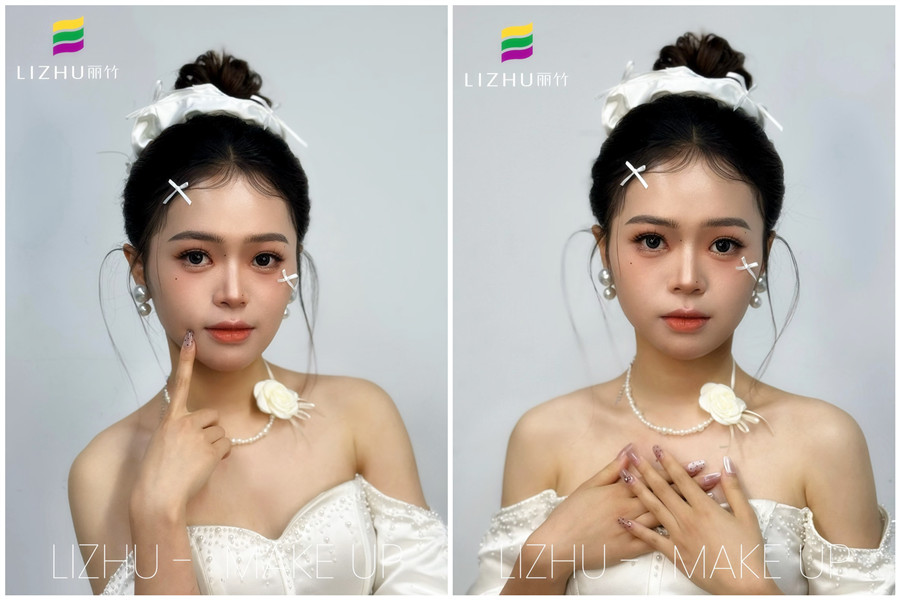 韓系甜美丸子頭新娘，廣西化妝培訓(xùn)高彩