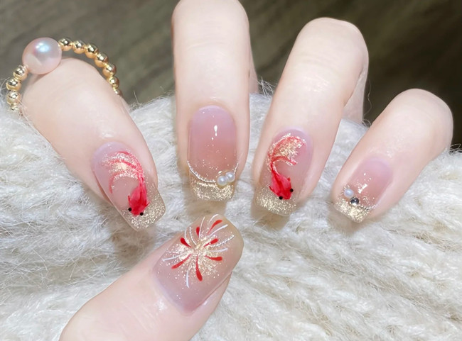 手繪水彩錦鯉美甲教程，廣西美甲課堂示范