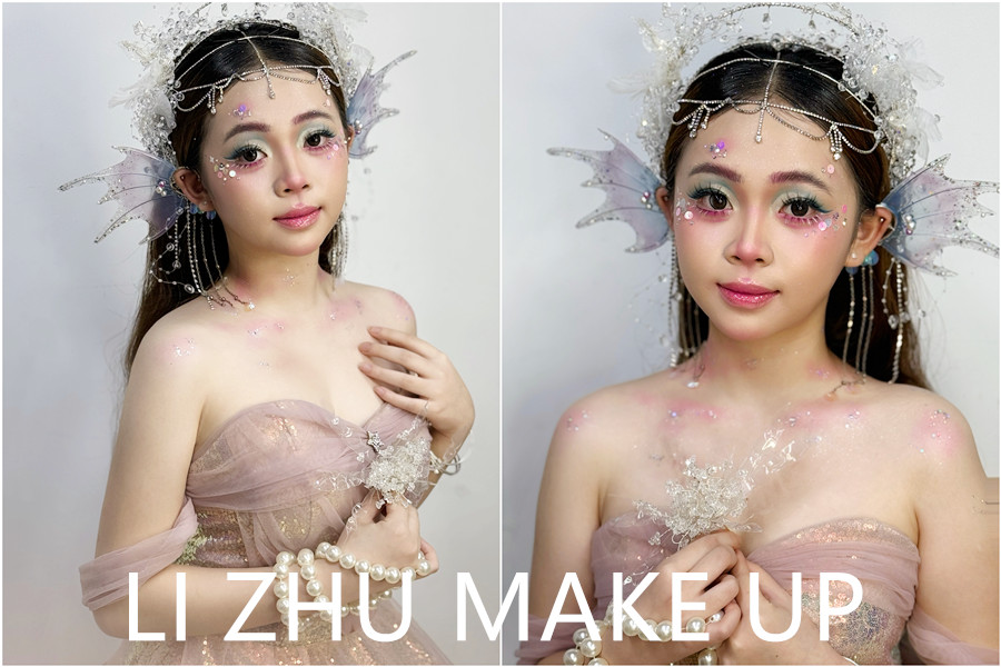 人魚妝造手法示范，南寧美妝專業(yè)學校課堂