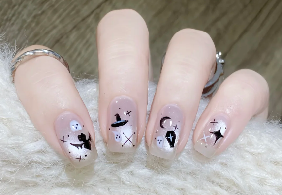 貓眼萬圣節(jié)美甲教程，廣西美甲師教學