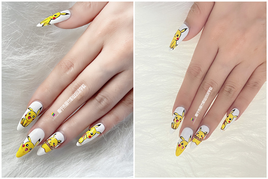 水彩比卡丘美甲，0基礎(chǔ)學(xué)美甲作品